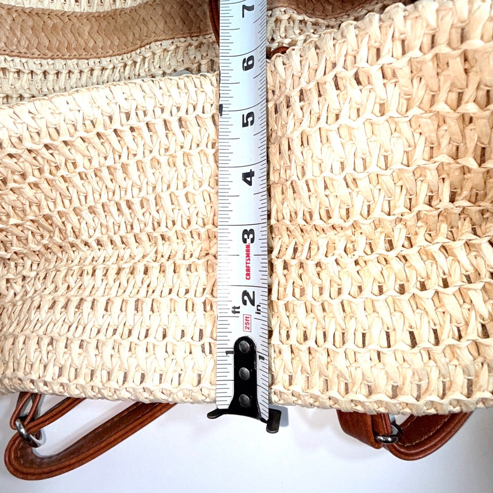 Roxy Woven Straw Backpack Cream Tan Striped Boho Beach Bag Drawstring RN114199 - Picture 3 of 16